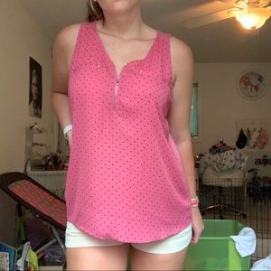Quarter Zip Polka Dot Blouse